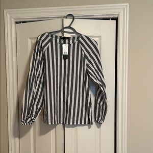 Banana Republic Gray and White Striped Top